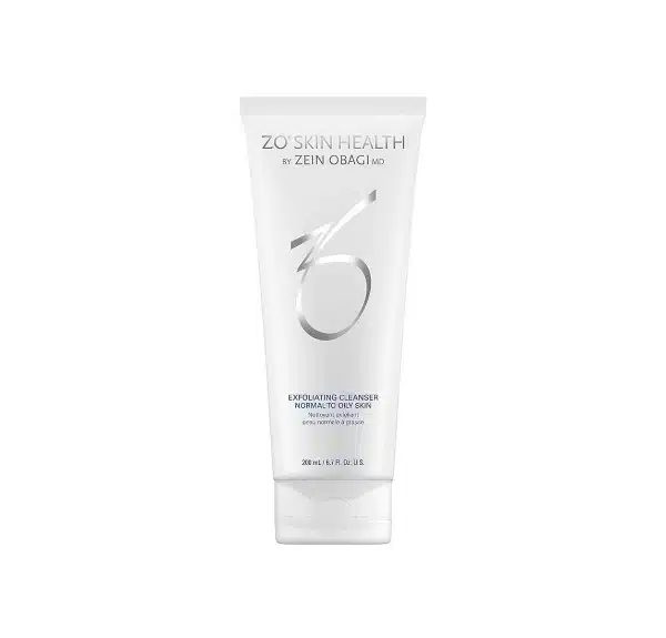 ZO Skin Health Exfoliating Cleanser tube, a gel-based exfoliating face wash